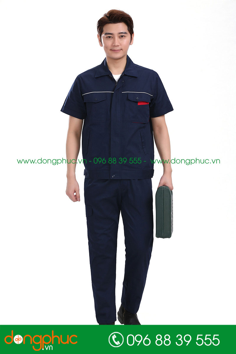 Mẫu áo đồng phục kỹ sư – công nhân màu tím than cộc tay - mẫu 2