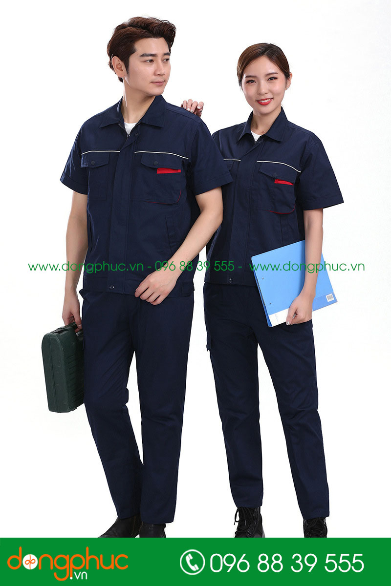 Mẫu áo đồng phục kỹ sư – công nhân màu tím than cộc tay - mẫu 3