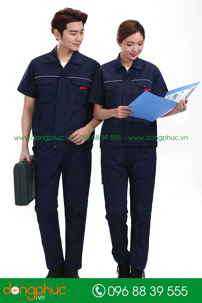 Mẫu áo đồng phục kỹ sư – công nhân màu tím than cộc tay - mẫu 4