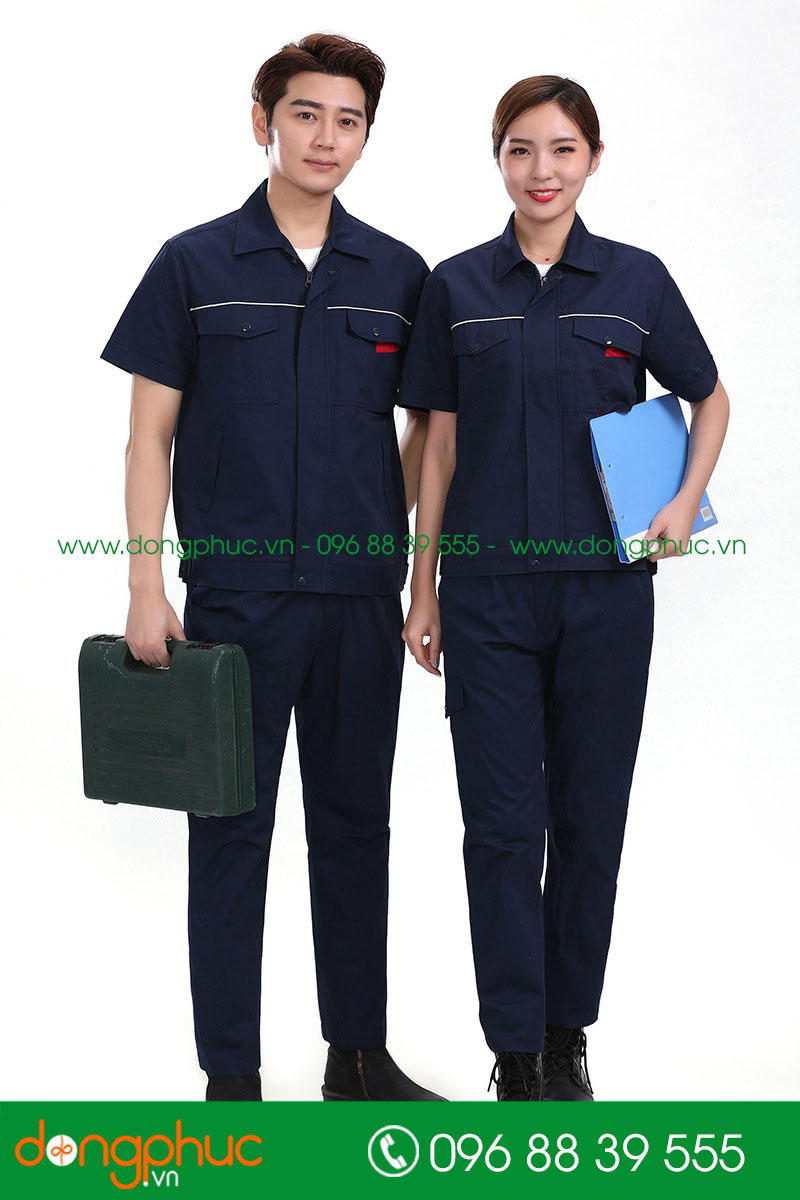 Mẫu áo đồng phục kỹ sư – công nhân màu tím than cộc tay - mẫu 5