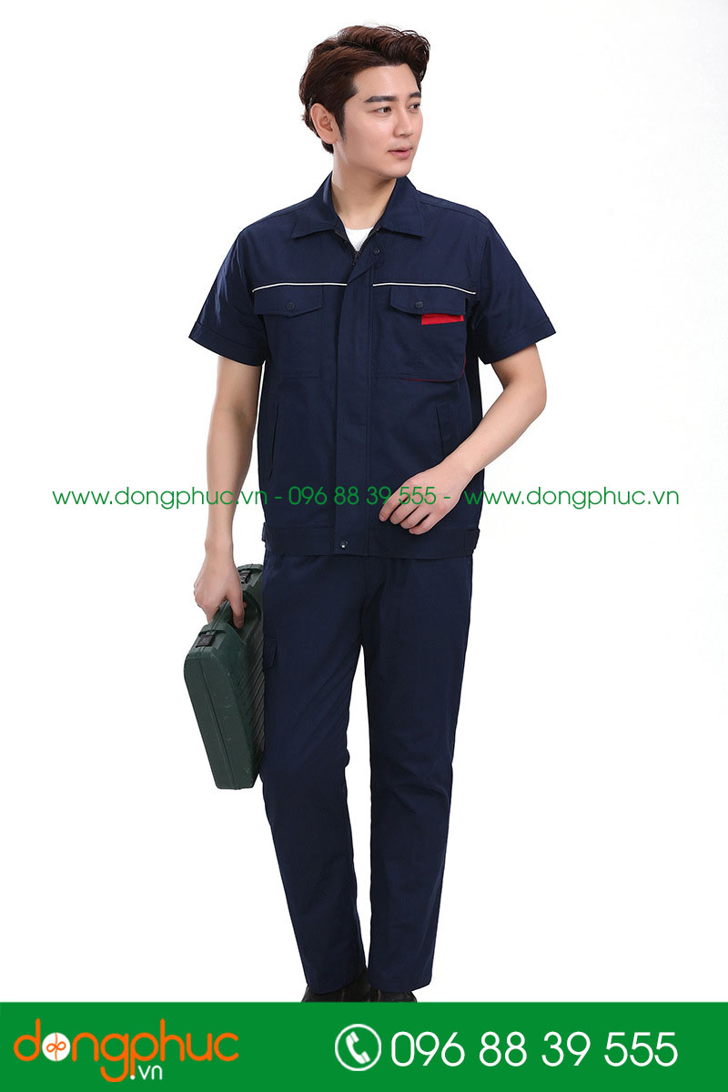 Mẫu áo đồng phục kỹ sư – công nhân màu tím than cộc tay - mẫu 6