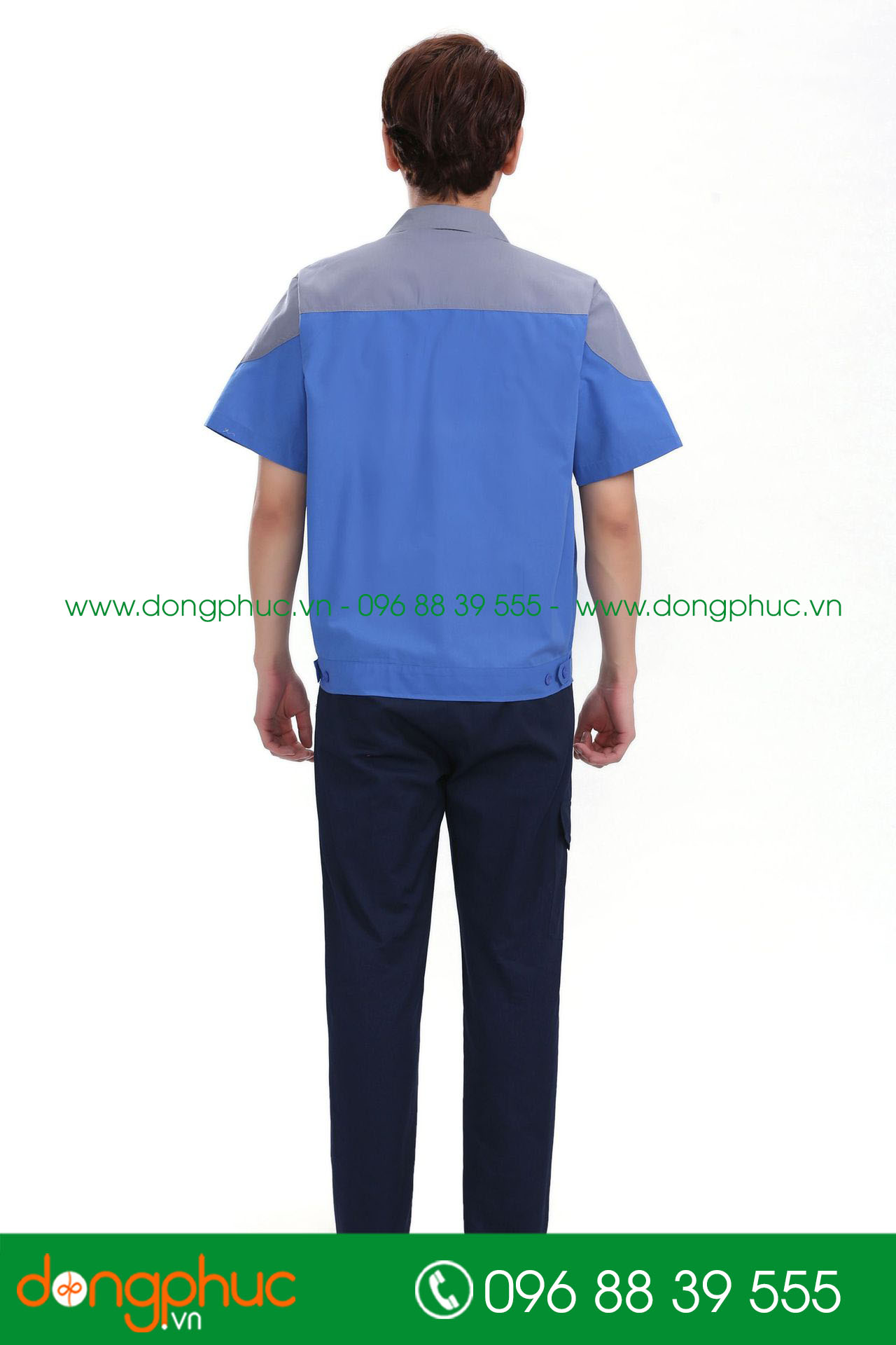 Mẫu áo đồng phục kỹ sư – công nhân màu xanh bích phối ghi đậm cộc tay - mẫu 6