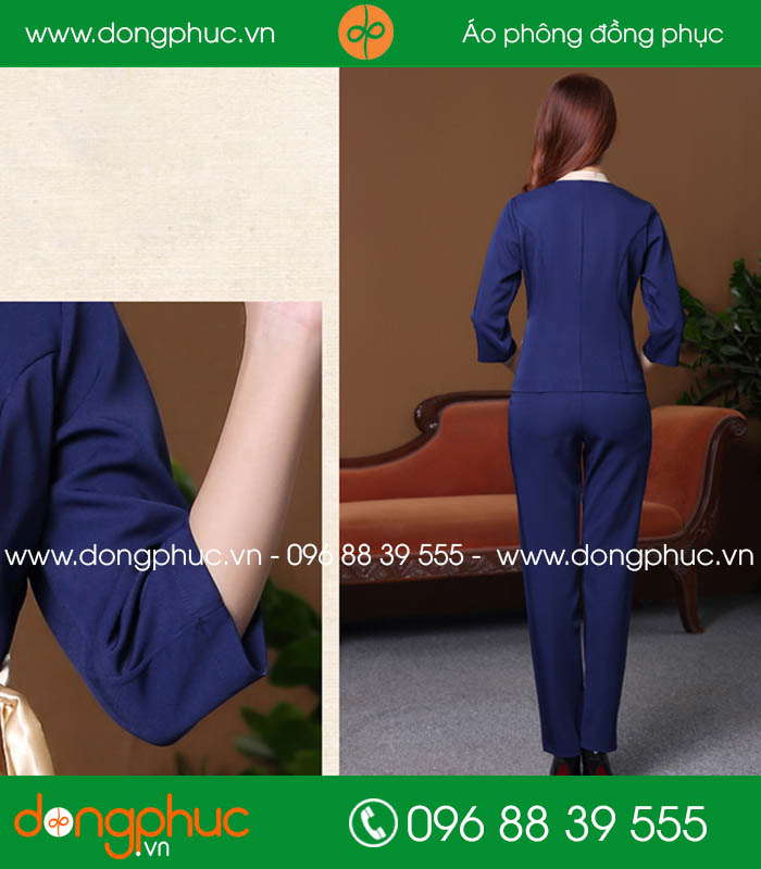 Quần áo đồng phục spa màu tím than viền ghi