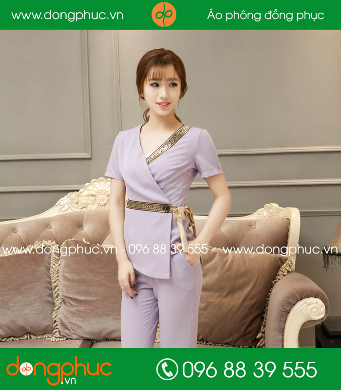 Quần áo đồng phục spa màu tím nhạt - mẫu 4