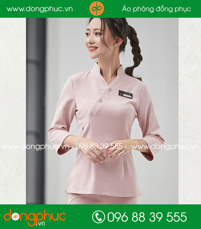 Quần áo đồng phục spa màu hồng nhạt - mẫu 2