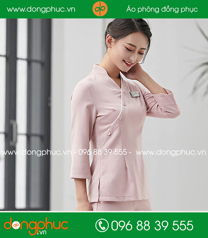 Quần áo đồng phục spa màu hồng nhạt - mẫu 3