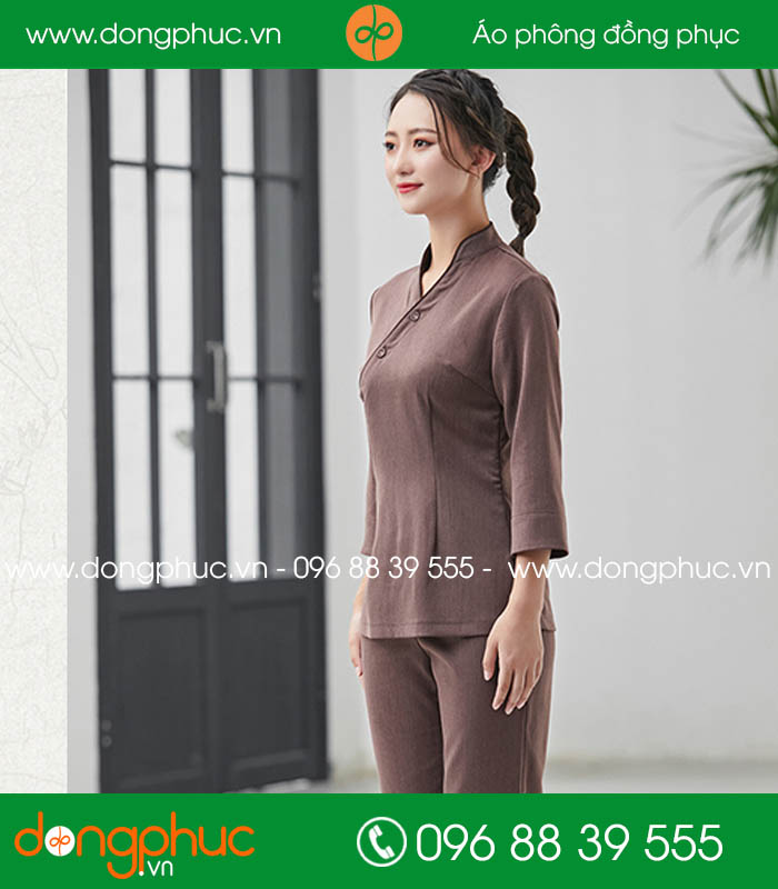 Quần áo đồng phục spa màu nâu nhạt - mẫu 2