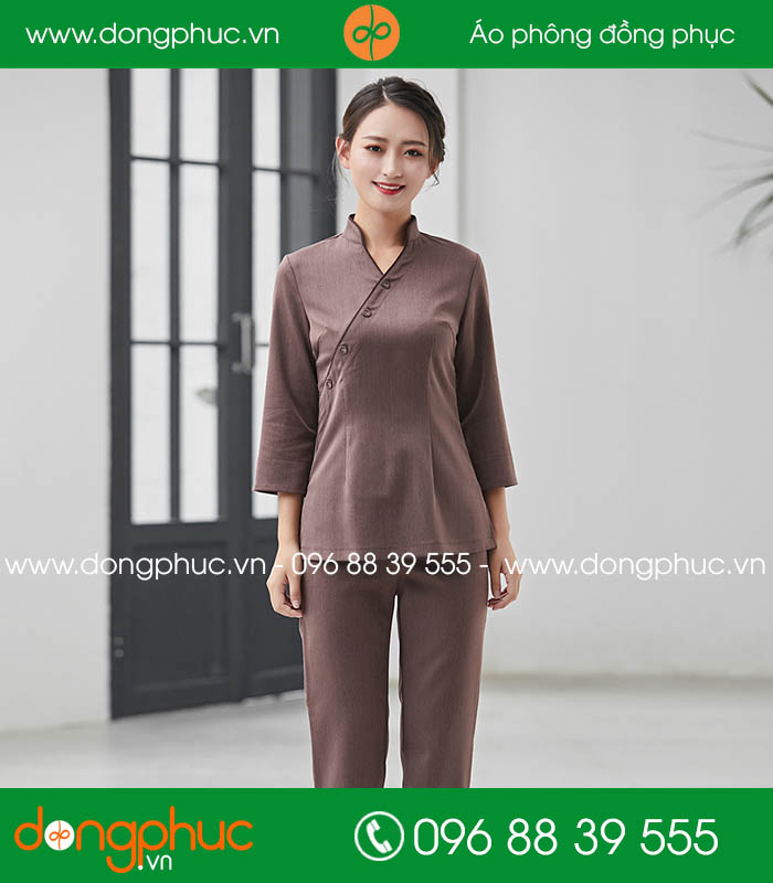 Quần áo đồng phục spa màu nâu nhạt - mẫu 3
