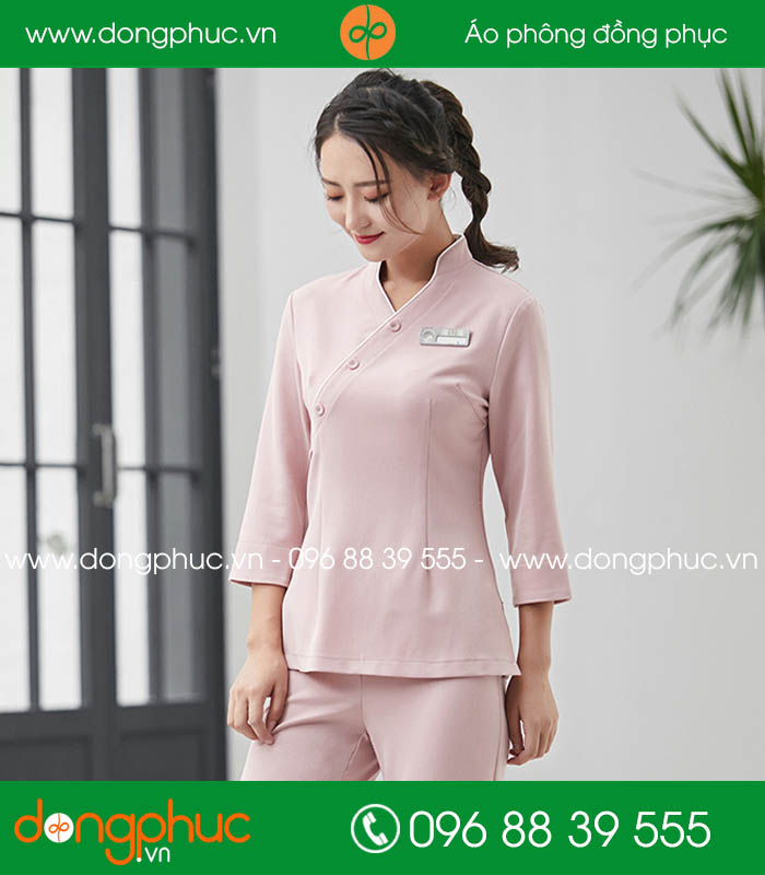 Quần áo đồng phục spa màu hồng nhạt - mẫu 4