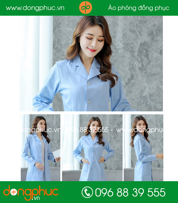 Áo blouse đồng phục y tá – Bác sĩ màu xanh lơ - mẫu 3