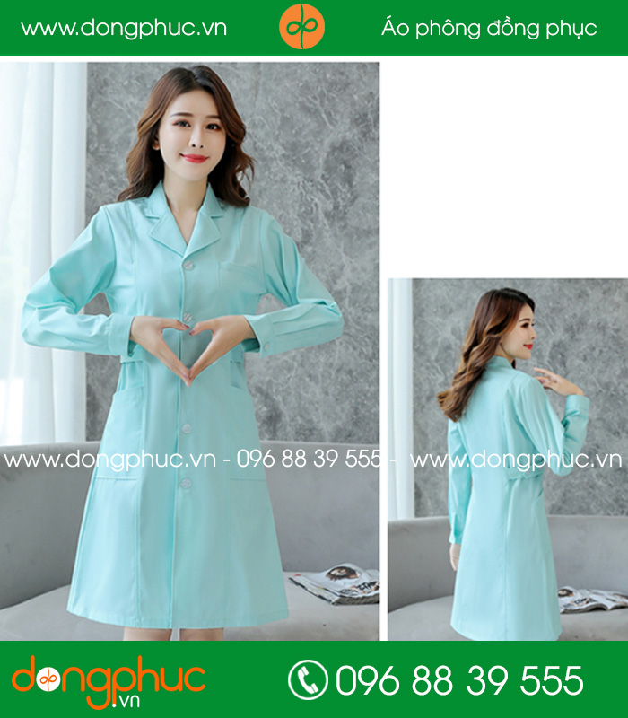 Áo blouse đồng phục y tá – Bác sĩ màu xanh lơ - mẫu 4