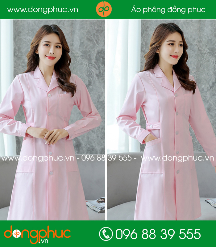 Áo blouse đồng phục y tá – Bác sĩ màu hồng nhạt - mẫu 2