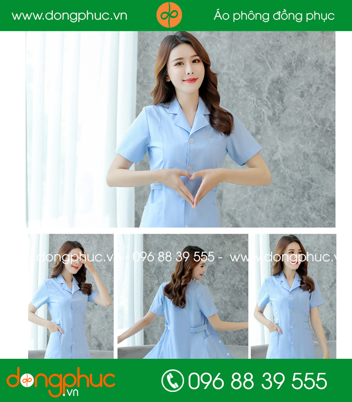Áo blouse đồng phục y tá – Bác sĩ màu xanh lơ