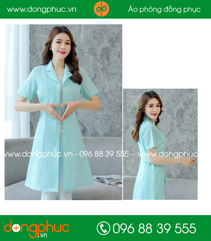 Áo blouse đồng phục y tá – Bác sĩ màu xanh lơ - mẫu 2