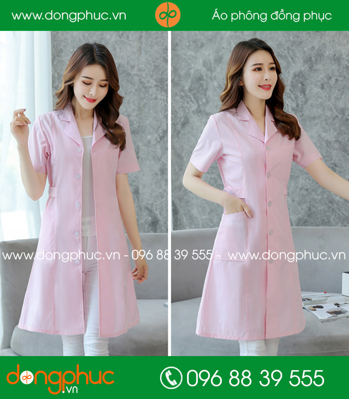Áo blouse đồng phục y tá – Bác sĩ màu hồng nhạt - mẫu 4