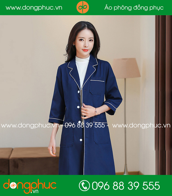 Áo blouse đồng phục y tá – Bác sĩ màu tím than viền ghi