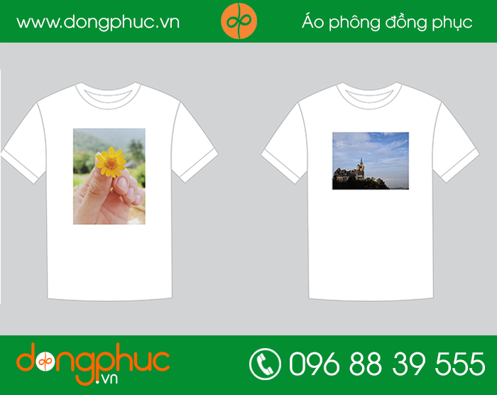May đồng phục áo phông cổ tròn mầu trắng