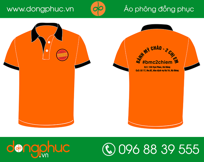 May đồng phục quán bánh mỳ chào 2 chị em