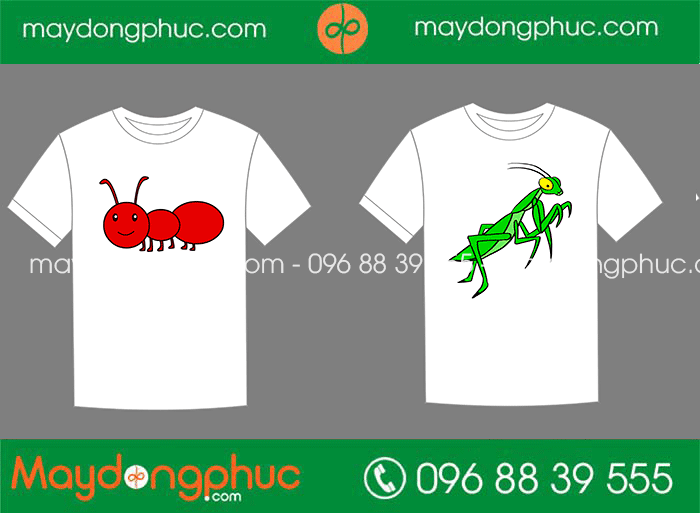May áo cổ tròn hình con bọ lên áo
