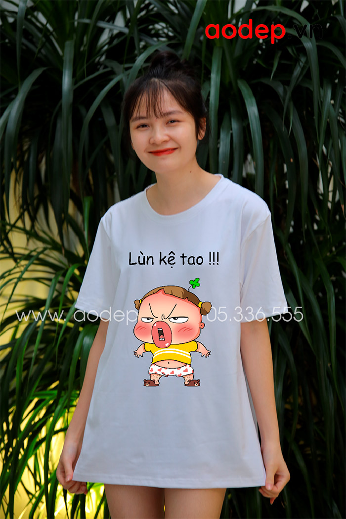 May áo phông form rộng màu trắng Lùn kệ tao