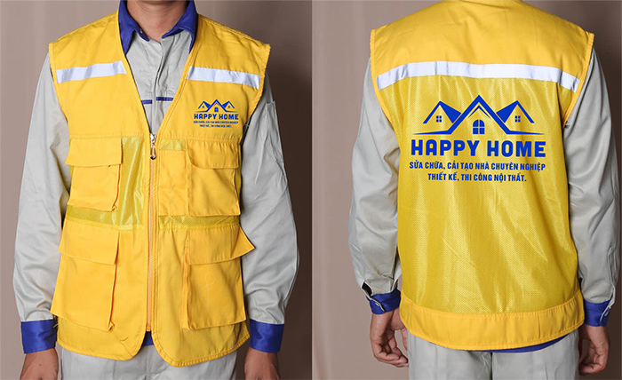 May áo gile màu vàng Công ty Happy Home