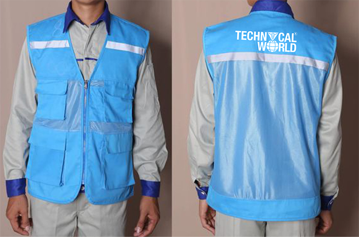 May áo gile đồng phục màu xanh da trời Technical Word