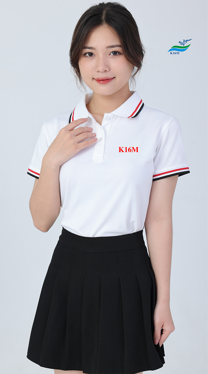 May áo phông Lớp K16M màu trắng viền đỏ-tím than