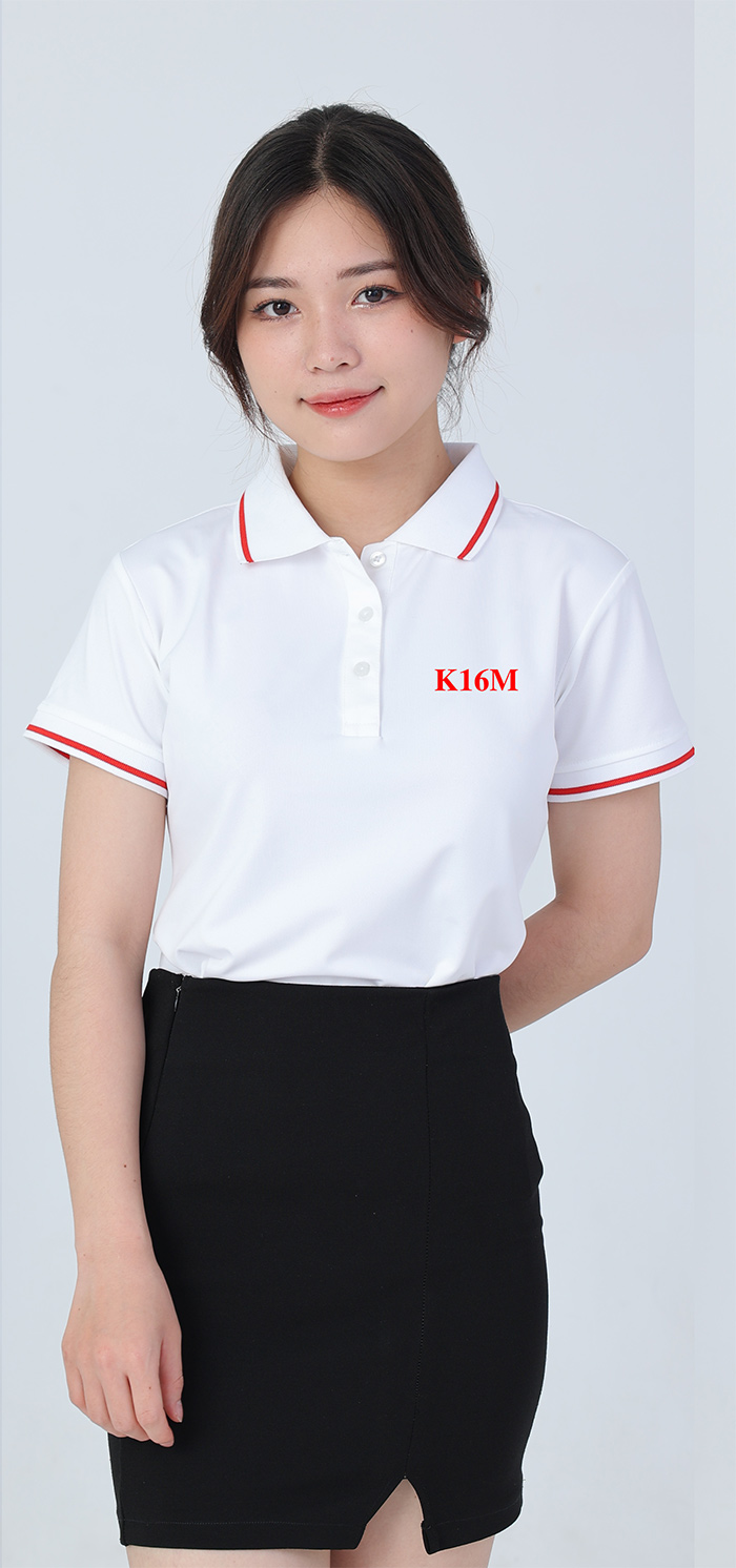 May áo phông Lớp K16M màu trắng viền đỏ