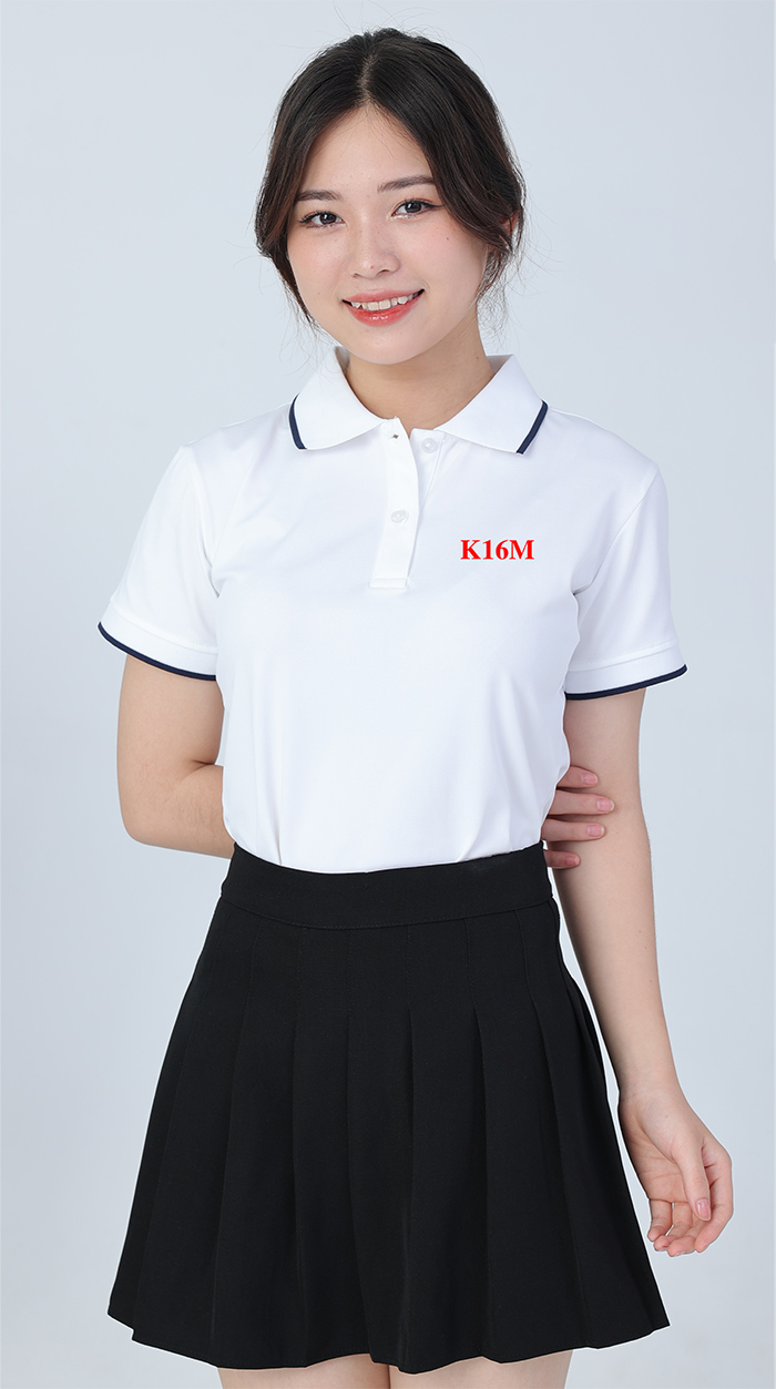May áo phông Lớp K16M màu trắng viền tím than