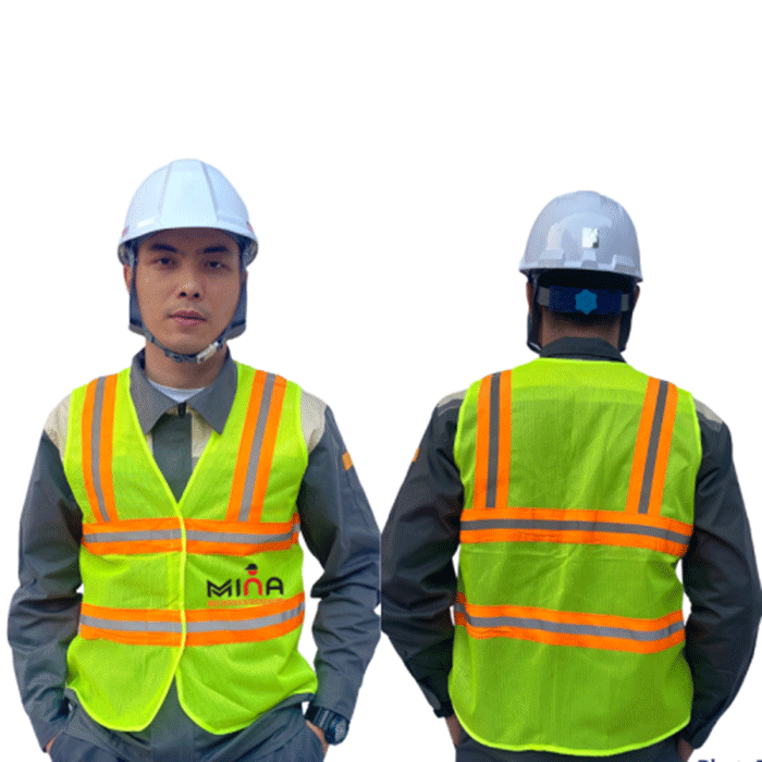 May áo gile phản quang màu vàng chanh Công ty Mina