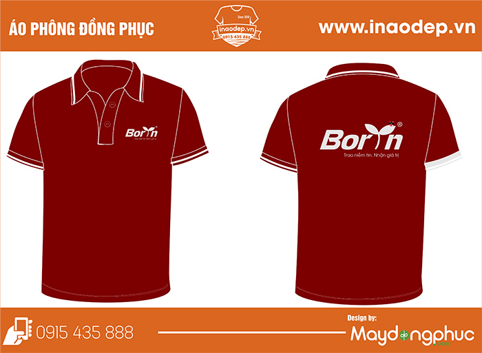 May áo phông cổ bẻ màu đỏ đô Borin