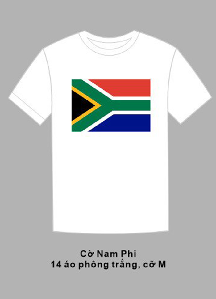 May áo phông màu trắng Cờ Nam Phi