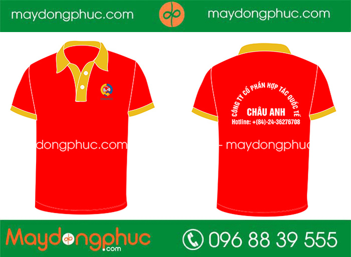 May áo phông màu đỏ Công ty cổ phần hợp tác quốc tế Châu Anh