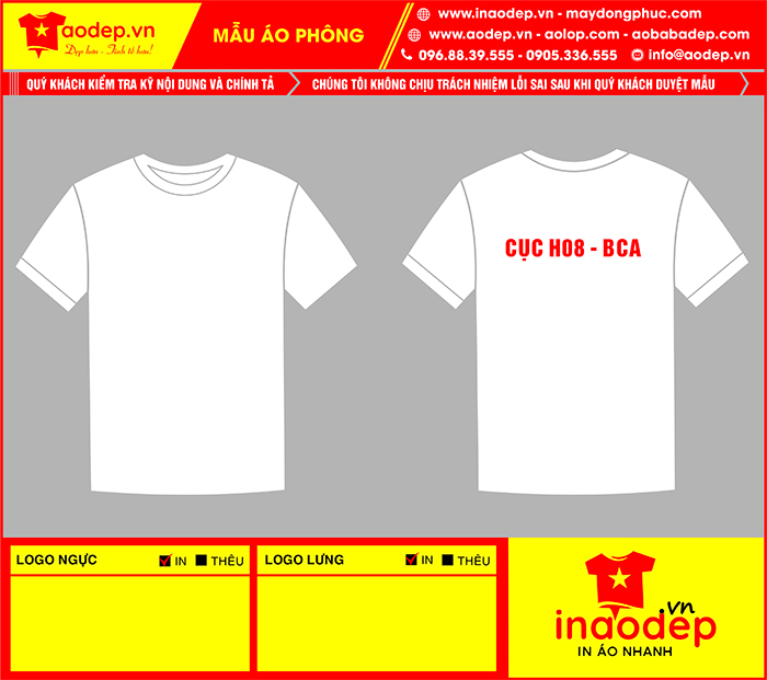 May áo phông Cục H08 – BCA