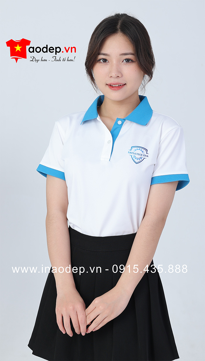 May áo phông đồng phục Safe & Tech Vina màu trắng