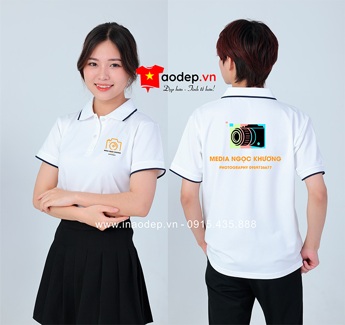 May áo phông đồng phục màu trắng Media Ngọc Khương