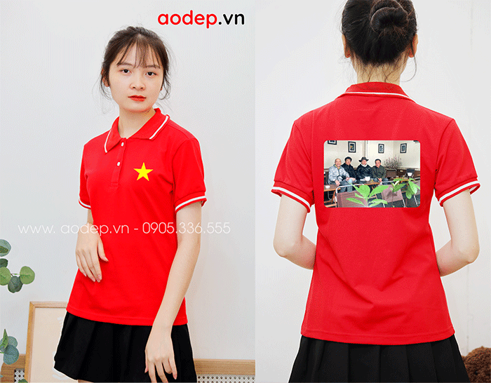 May áo phông màu đỏ hình cờ đỏ sao vàng