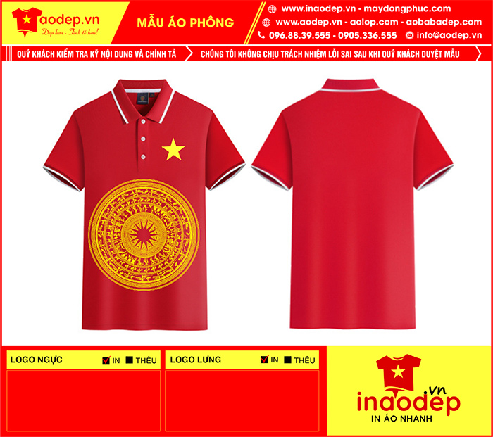 May áo phông màu đỏ sao vàng hình trống