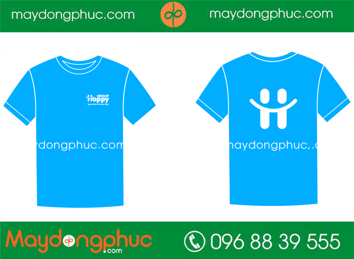 May áo phông màu xanh da trời Group Happy