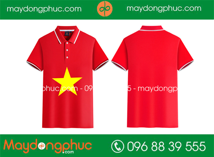 May áo polo màu đỏ hình sao vàng
