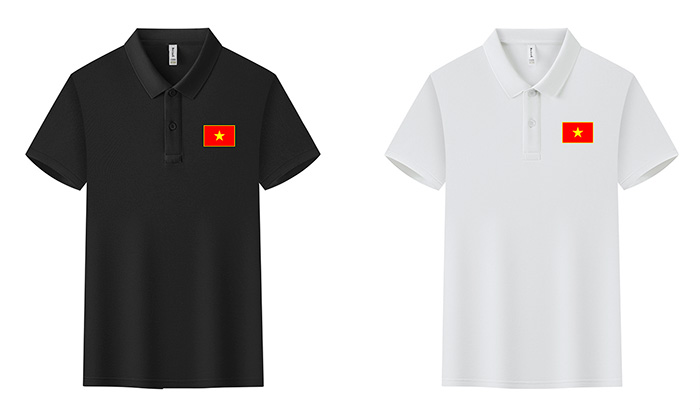 May áo polo In lá cờ đỏ lên ngực trái