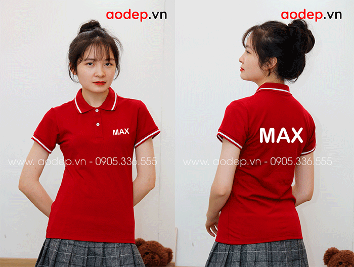 May áo polo màu đỏ chữ MAX