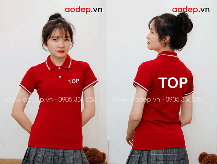 May áo polo màu đỏ chữ TOP