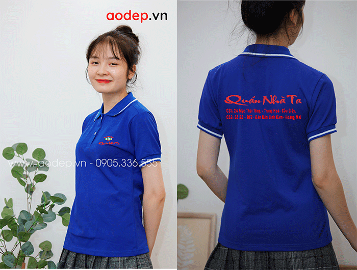 May áo polo màu xanh Quán nhà ta