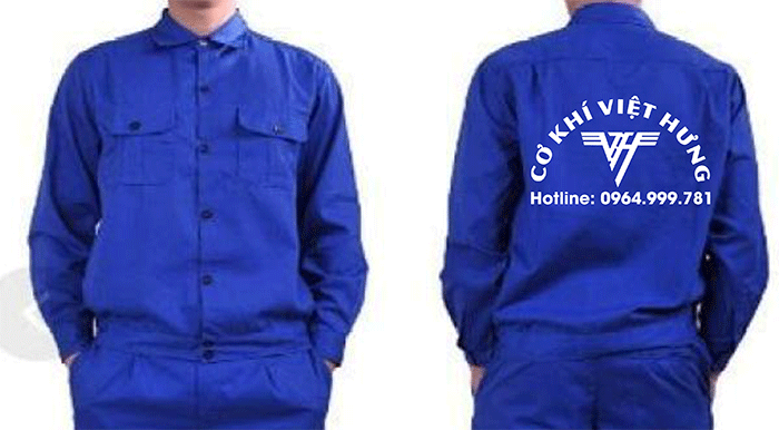 May đồng phục bảo hộ màu xanh dương Cơ khí Việt Hưng