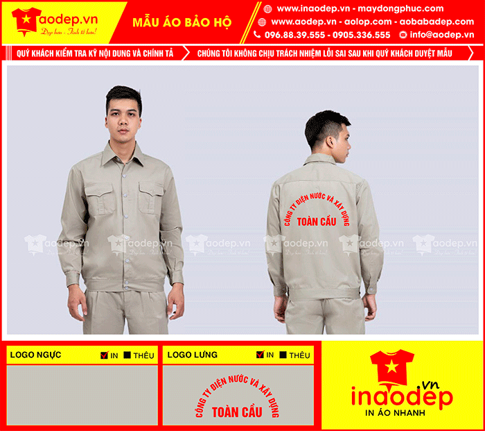 May đồng phục bảo hộ Công ty Điện nước và xây dựng Toàn Cầu