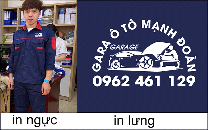 May đồng phục bảo hộ Gara ô tô Mạnh Đoàn