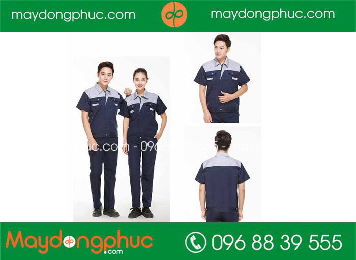 May đồng phục bảo hộ màu xanh than phối ghi