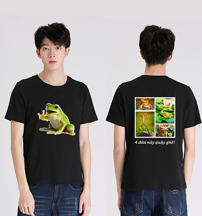 May hình con vật lên áo phông cổ tròn màu đen