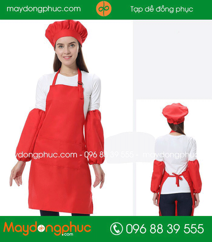 May tạp dề đồng phục màu cam